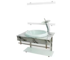 Gabinete De Vidro Para Banheiro 60Cm Inox - Mármore Branco