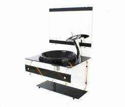 Gabinete de vidro para banheiro 60cm it inox com cuba chapeu - mármore preto dourado Gabinete de vidro para banheiro 60cm it inox com cuba chapeu - mármore preto dourado