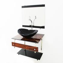 Gabinete de vidro para banheiro 60cm it inox com cuba oval - madeira nogueira