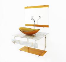 Gabinete de vidro para banheiro 60cm it inox com cuba oval - mármore branco dourado
