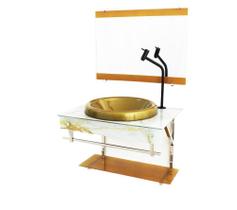 Gabinete De Vidro Para Banheiro 60Cm Mármore Branco Dourado