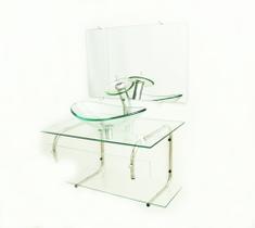 Gabinete de vidro para banheiro 70cm it inox com cuba oval - incolor