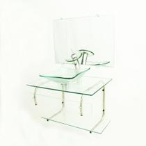 Gabinete de vidro para banheiro 70cm it inox com cuba quadrada - incolor - Cubas e Gabinetes