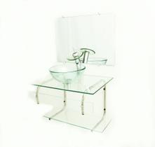 Gabinete de vidro para banheiro 70cm it inox com cuba redonda - incolor