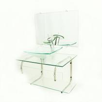Gabinete de vidro para banheiro 70cm it inox com cuba retangular - incolor