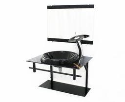 Gabinete de vidro para banheiro ap 60cm com cuba chapeu - mármore preto dourado