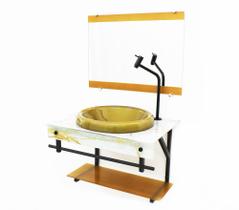 Gabinete de vidro para banheiro apx 60cm com cuba chapeu - mármore branco dourado