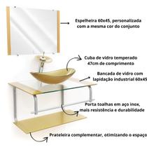Gabinete de Vidro para Banheiro com Cuba de Apoio Oval e Espelho Incluso Vidro Reforçado 10mm em Várias Cores - AIKO