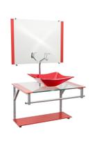 Gabinete de Vidro para Banheiro com Cuba Quadrada + Espelho + Torneira Link Inclusa em Várias Cores - Lopazzi