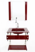 Gabinete de vidro para banheiro cuba acoplada 40cm inox vermelho cereja - Cubas e Gabinetes