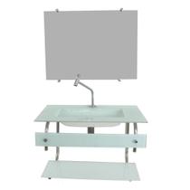 Gabinete de vidro para banheiro cuba acoplada 60cm inox branco