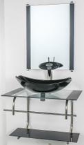 Gabinete de vidro para banheiro inox 60cm cuba oval chanfrada preto