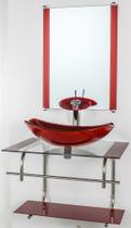 Gabinete de vidro para banheiro inox 60cm cuba oval chanfrada vermelho cereja
