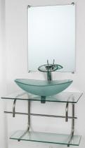 Gabinete de vidro para banheiro inox 60cm cuba oval incolor - Cubas e Gabinetes