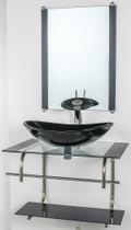Gabinete de vidro para banheiro inox 60cm cuba oval preto