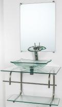 Gabinete de vidro para banheiro inox 60cm cuba retangular incolor - Cubas e Gabinetes