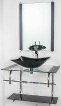 Gabinete de vidro para banheiro inox 60cm cuba retangular preto - Cubas e Gabinetes