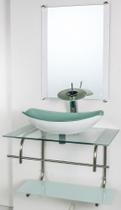 Gabinete de vidro para banheiro inox 70cm cuba oval chanfrada branco