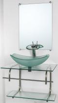Gabinete de vidro para banheiro inox 70cm cuba oval chanfrada incolor