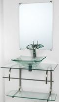 Gabinete de vidro para banheiro inox 70cm cuba quadrada incolor
