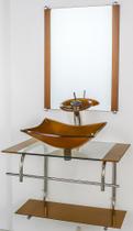 Gabinete de vidro para banheiro inox 70cm cuba retangular dourado real