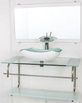 Gabinete de vidro para banheiro inox 80cm cuba abaulada branco - Cubas e Gabinetes