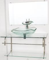 Gabinete de vidro para banheiro inox 80cm cuba abaulada incolor