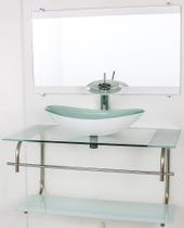Gabinete de vidro para banheiro inox 80cm cuba oval branco