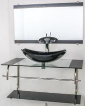 Gabinete de vidro para banheiro inox 80cm cuba oval chanfrada preto - Cubas e Gabinetes