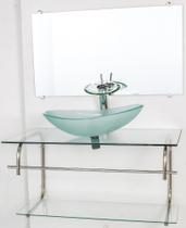 Gabinete de vidro para banheiro inox 80cm cuba oval incolor - Cubas e Gabinetes