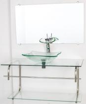 Gabinete de vidro para banheiro inox 80cm cuba quadrada incolor - Cubas e Gabinetes
