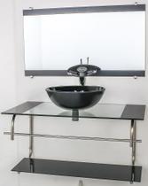 Gabinete de vidro para banheiro inox 80cm cuba redonda preto