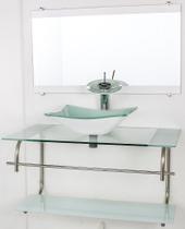 Gabinete de vidro para banheiro inox 80cm cuba retangular branco Gabinete de vidro para banheiro inox 80cm cuba retangular branco