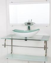 Gabinete de vidro para banheiro inox 90cm cuba oval chanfrada branco