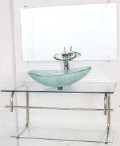 Gabinete de vidro para banheiro inox 90cm cuba oval incolor