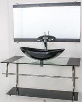 Gabinete de vidro para banheiro inox 90cm cuba oval preto