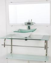 Gabinete de vidro para banheiro inox 90cm cuba quadrada branco
