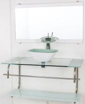 Gabinete de vidro para banheiro inox 90cm cuba quadrada cqp branco