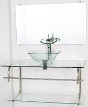 Gabinete de vidro para banheiro inox 90cm cuba quadrada cqp incolor