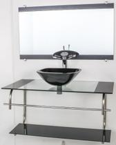 Gabinete de vidro para banheiro inox 90cm cuba quadrada cqp preto