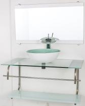 Gabinete de vidro para banheiro inox 90cm cuba redonda branco