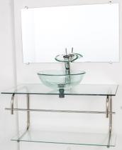 Gabinete de vidro para banheiro inox 90cm cuba redonda incolor