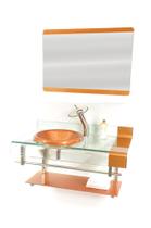 Gabinete de vidro para banheiro inox 90cm curvado duplo com torneira cascata dourado real