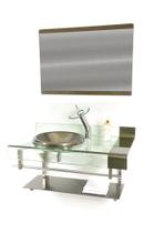 Gabinete de vidro para banheiro inox 90cm curvado duplo com torneira cascata ouro envelhecido