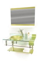 Gabinete de vidro para banheiro inox 90cm curvado duplo com torneira cascata verde oliva