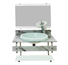 Gabinete de vidro para banheiro itxx 60cm inox mármore branco + torneira ibiza branca