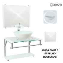 Gabinete de vidro para banheiros com cuba redonda e espelho incluso em varias cores - vidro reforçado 10mm - Lopazzi
