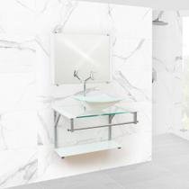 Gabinete de vidro para banheiros e lavabos com cuba de apoio quadrada + espelho e torneira link inclusos em varias cores - vidro reforçado 10mm