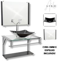 Gabinete de vidro para banheiros e lavabos com cuba de apoio quadrada + espelho incluso em varias cores - vidro reforçado 10mm