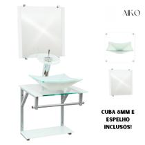 Gabinete de vidro para banheiros e lavabos com cuba de apoio quadrada + espelho incluso - vidro reforçado 10mm
